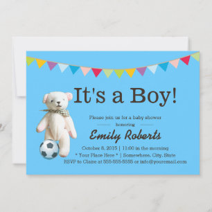 Cute Soccer Beer Boy Baby Shower Invitations Kaart