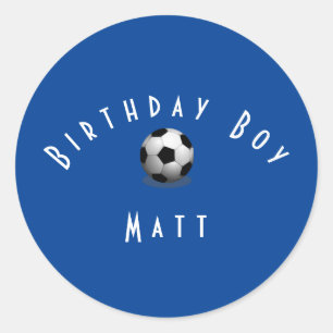 Cute Soccer Birthday Boy Blue and White Ronde Sticker