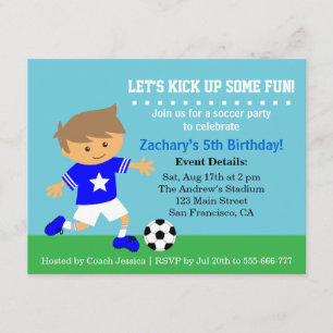 Cute Soccer Boy, Football Thmed Birthday Party Kaart