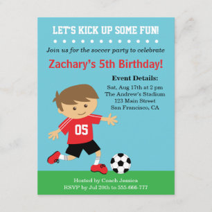 Cute Soccer Boy, Football Thmed Birthday Party Kaart