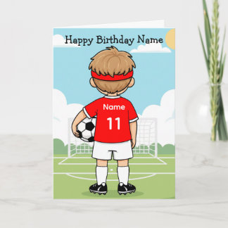 Cute Soccer Football Boy Red Shirt Birthday Card Kaart