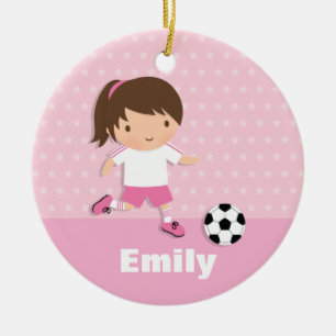 Cute Soccer Footballer Girl Pink Personalized Keramisch Ornament