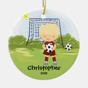 Cute Soccer Player Sport Kerstversier Keramisch Ornament