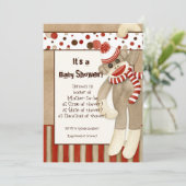 Cute Sock Monkey, Boy Baby shower Red Invitation Kaart (Staand voorkant)