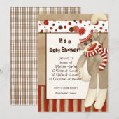 Cute Sock Monkey, Boy Baby shower Red Invitation Kaart (Voorkant / Achterkant)