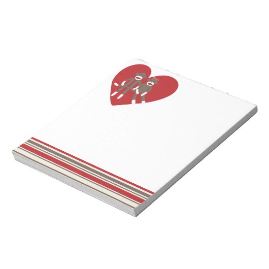 Cute Sock Monkey in Love Memo Notepad Notitieblok (Gedraaid)