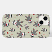Cute Sock Monkey met hartpatroon op Tan Case-Mate iPhone Case (Achterkant (horizontaal))