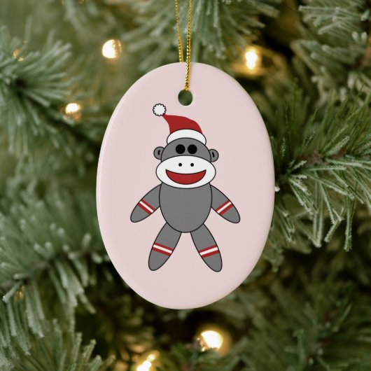 Cute Sock Monkey met kerstmis kerstmis Keramisch Ornament (Boom)