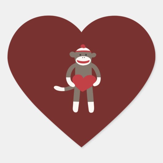Cute Sock Monkey met Pet Holding Heart Hart Sticker (Voorkant)