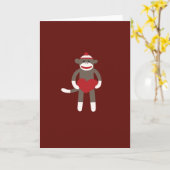 Cute Sock Monkey met Pet Holding Heart Kaart (Gele Bloem)
