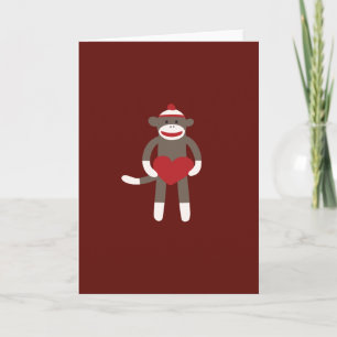 Cute Sock Monkey met Pet Holding Heart Kaart