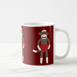 Cute Sock Monkey met Pet Holding Heart Koffiemok