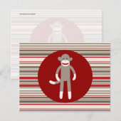 Cute Sock Monkey op rode cirkel rode bruine strepe Briefkaart (Voorkant / Achterkant)