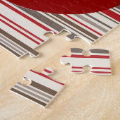 Cute Sock Monkey op rode cirkel rode bruine strepe Legpuzzel (Zijkant)