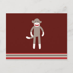 Cute Sock Monkey op rood met strepen Briefkaart
