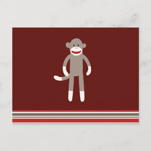 Cute Sock Monkey op rood met strepen Briefkaart (Voorkant)