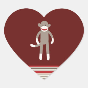 Cute Sock Monkey op rood met strepen Hart Sticker