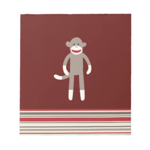 Cute Sock Monkey op rood met strepen Notitieblok