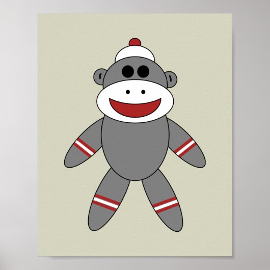 Cute Sock Monkey op Tan Nursery Poster (Voorkant)