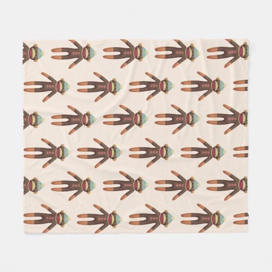 Cute Sock Monkey Pattern Beige Fleece Deken (Voorkant (Horizontaal))