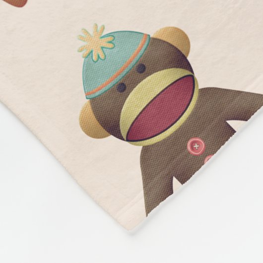 Cute Sock Monkey Pattern Beige Fleece Deken (Hoek)