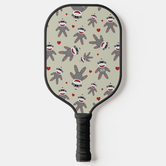 Cute Sock Monkey Pattern met hart op tan Pickleball Paddle (Voorkant)