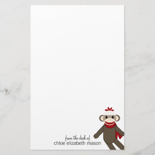 Cute Sock Monkey Stationery Briefpapier (Voorkant)