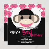 Cute Sock Singe Anniversaire Invitations Jacquard (Devant / Derrière)