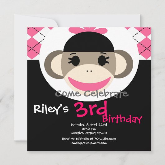 Cute Sock Singe Anniversaire Invitations Jacquard (Devant)