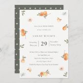 Cute Soft Orange Floral Boho Invitation Fête des m (Devant / Derrière)