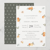 Cute Soft Oranje Floral Boho Verloving Invite Bedankkaart (Voorkant / Achterkant)