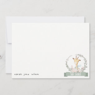 Cute Soft Safari Giraffe Floral Wreatal Baby showe Notitiekaartje