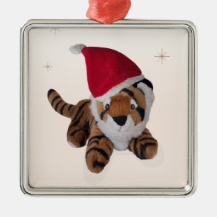 Cute Soft Speelgoed tijger in Santa Hat Decoration Metalen Ornament