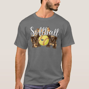 Cute Softball Baseball Ma Leopard Women Girls Mot T-shirt