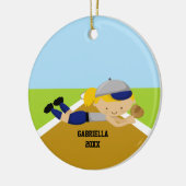 Cute Softball Player in Blue & Grey Ornament (Links)
