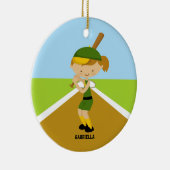Cute Softball Player in Green & Yellow Ornament (Rechts)