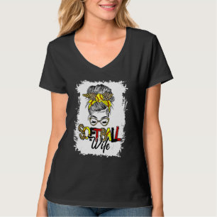 Cute Softball Wife Life with Leopard Messy Bun Mot T-shirt