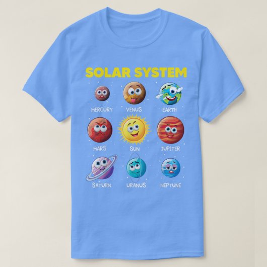 Cute Solar System Funny Planet facesteert ruimtewe T-shirt (Design voorkant)