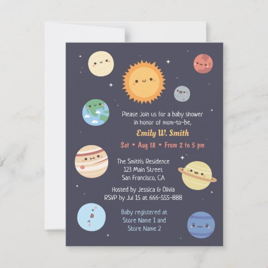 Cute Solar System Sun Planets Space Baby shower Kaart (Voorkant)