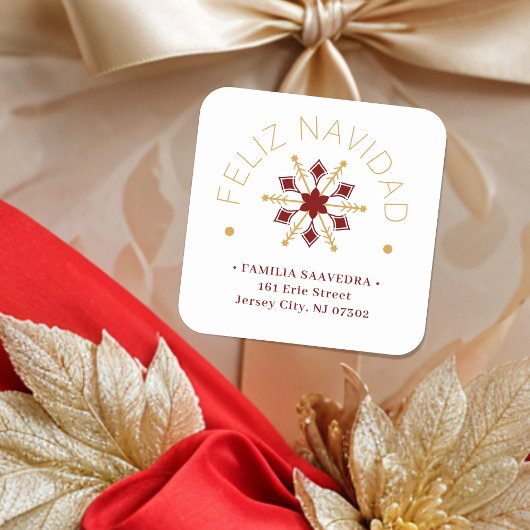 Cute Sophisticated Gold & Red Snowflake Christmas  Vierkante Sticker