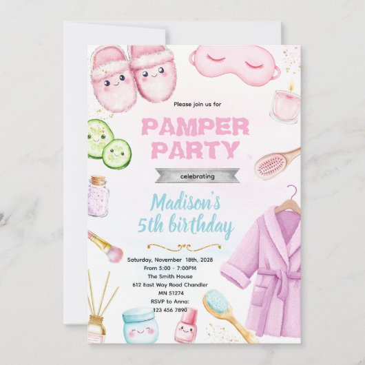 Cute spa pamper slumber party invitation kaart (Voorkant)