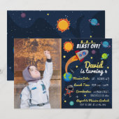Cute Space Birthday Uitnodiging met foto (Voorkant / Achterkant)