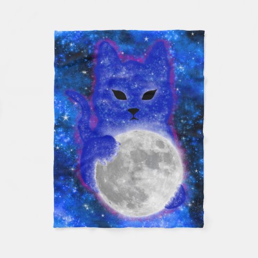 Cute Space Cat Pspelen met de maan Fleece Deken (Voorkant)