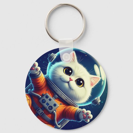 Cute Space Cat Sleutelhanger (Voorkant)