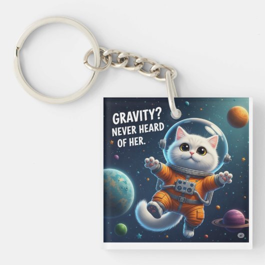 Cute Space Cat Sleutelhanger (voorkant)