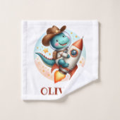 Cute Space Cowboy Trex sur une fusée spatiale (Gant de toilette)