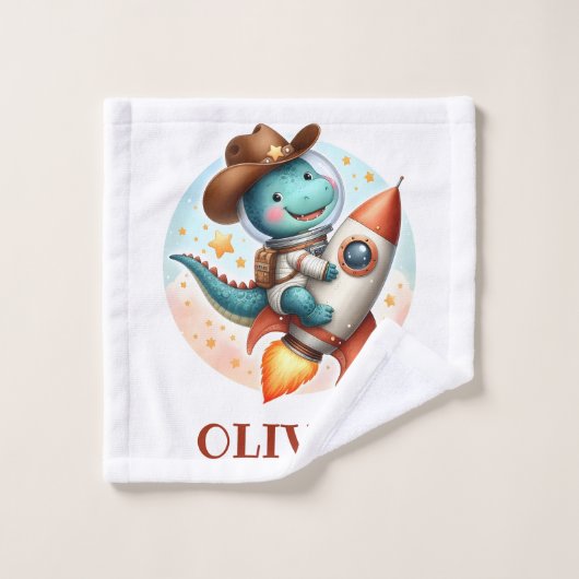 Cute Space Cowboy Trex sur une fusée spatiale (Gant de toilette)