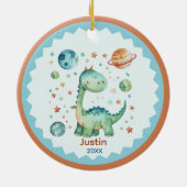 Cute space dinosaur holiday keepsake personalized keramisch ornament (Achterkant)