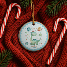 Cute space dinosaur holiday keepsake personalized
