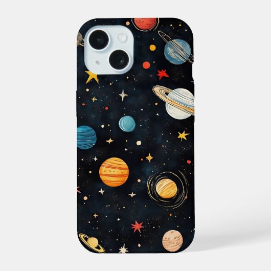 Cute Space Planets Pattern iPhone 15 Hoesje (Achterkant)